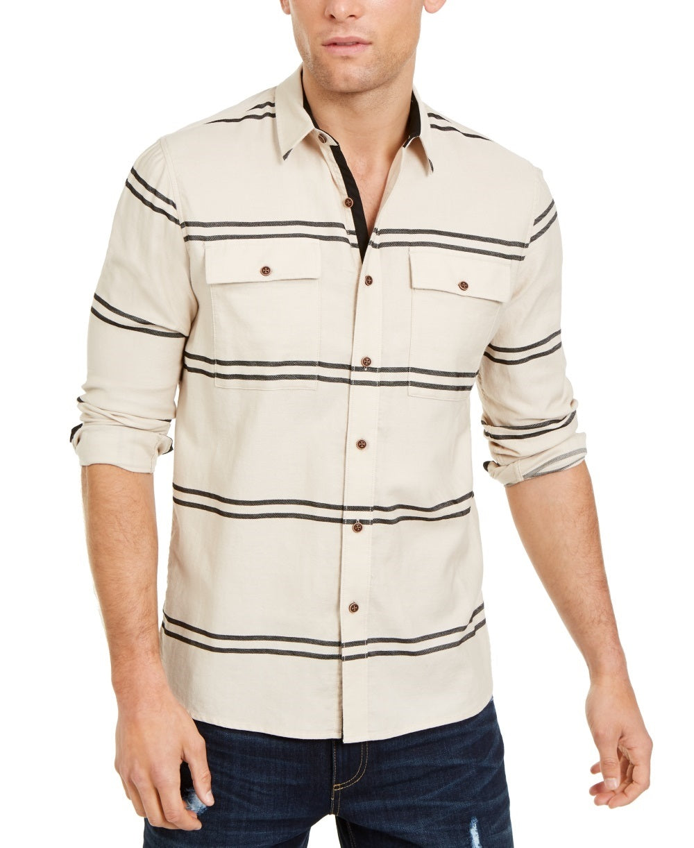 Camisa listrada masculina Sun + Stone Ivan bege tamanho XX-G