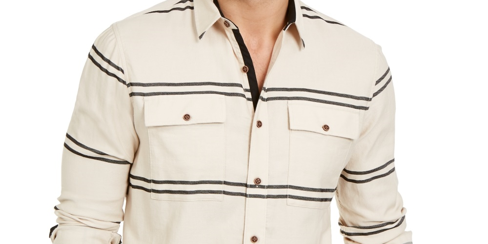 Camisa listrada masculina Sun + Stone Ivan bege tamanho XX-G