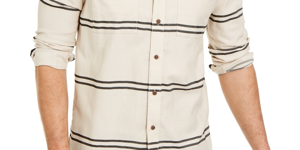 Camisa listrada masculina Sun + Stone Ivan bege tamanho XX-G