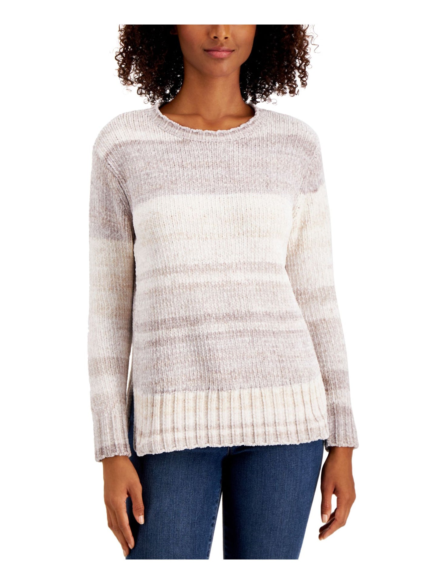 Blusa feminina estilo &amp; co com decote redondo e manga comprida, tamanho pequeno, branca