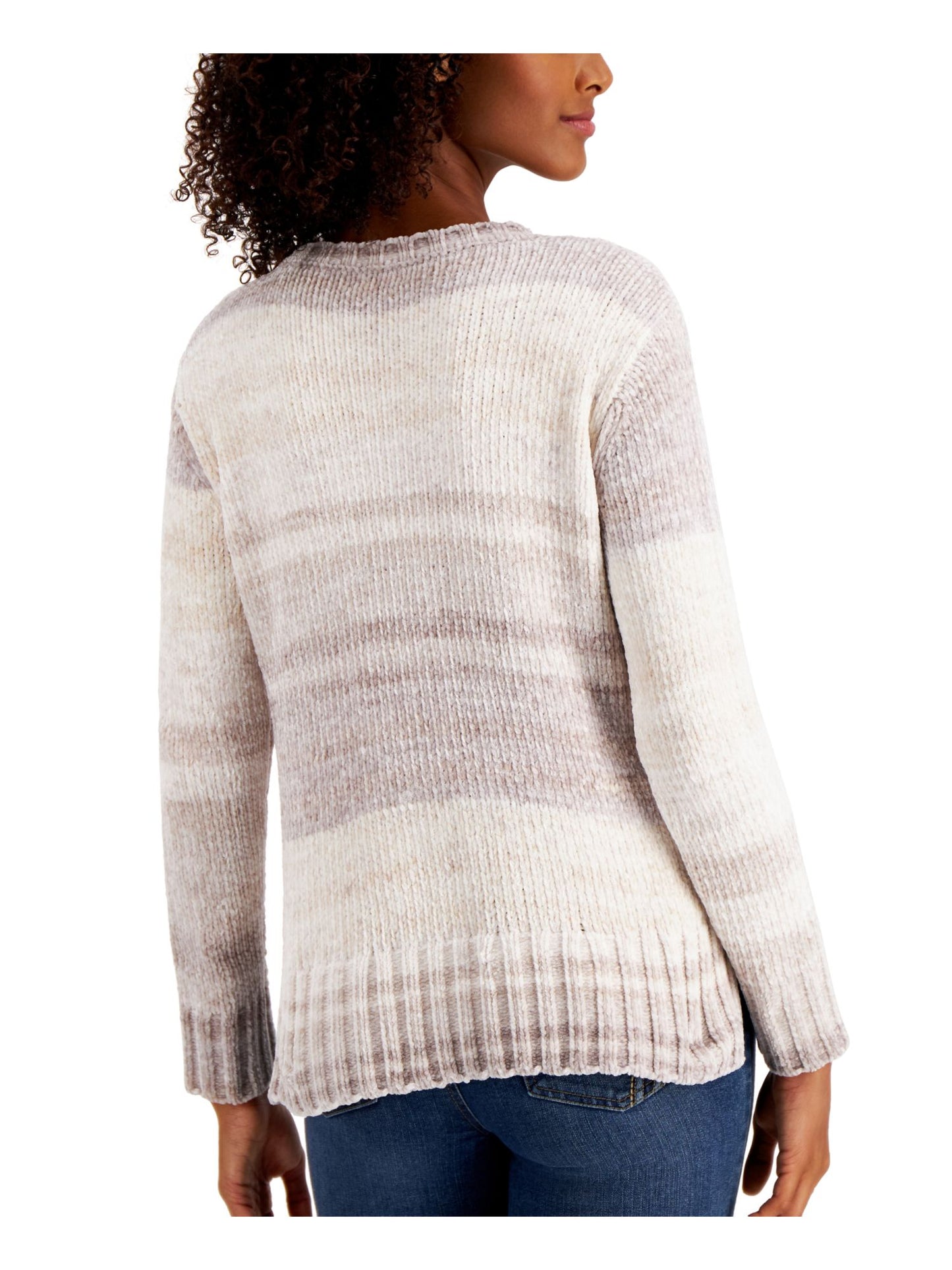 Blusa feminina estilo &amp; co com decote redondo e manga comprida, tamanho pequeno, branca