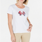 Camiseta feminina listrada Karen Scott, azul, tamanho pequeno grande