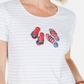 Camiseta feminina listrada Karen Scott, azul, tamanho pequeno grande