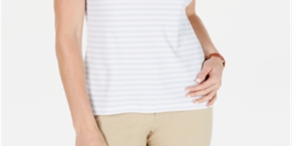 Camiseta feminina listrada Karen Scott, azul, tamanho pequeno grande