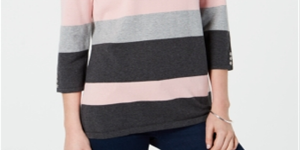 Karen Scott Suéter Listrado de Algodão Feminino Rosa Tamanho Pequeno Médio