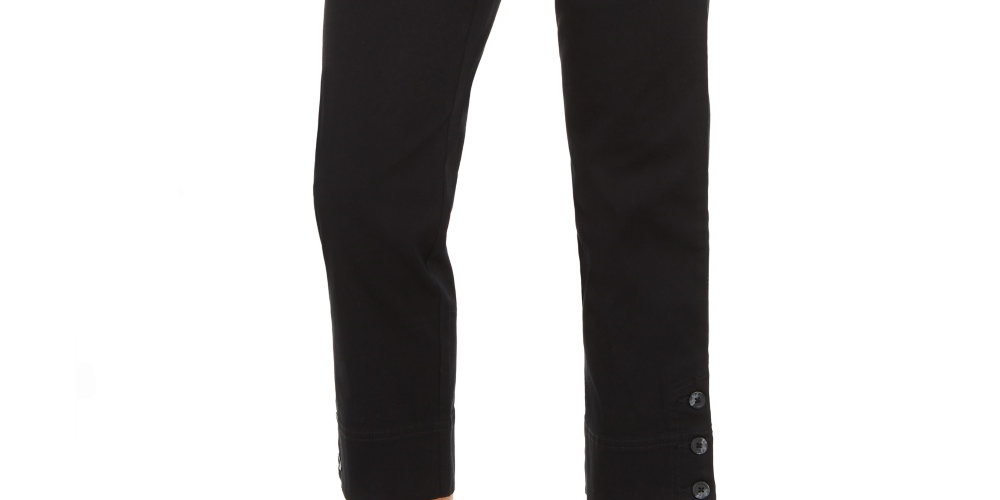 Calça Capri Feminina Charter Club com Punhos Abotoados e Controle de Barriga, Preta, Tamanho 10