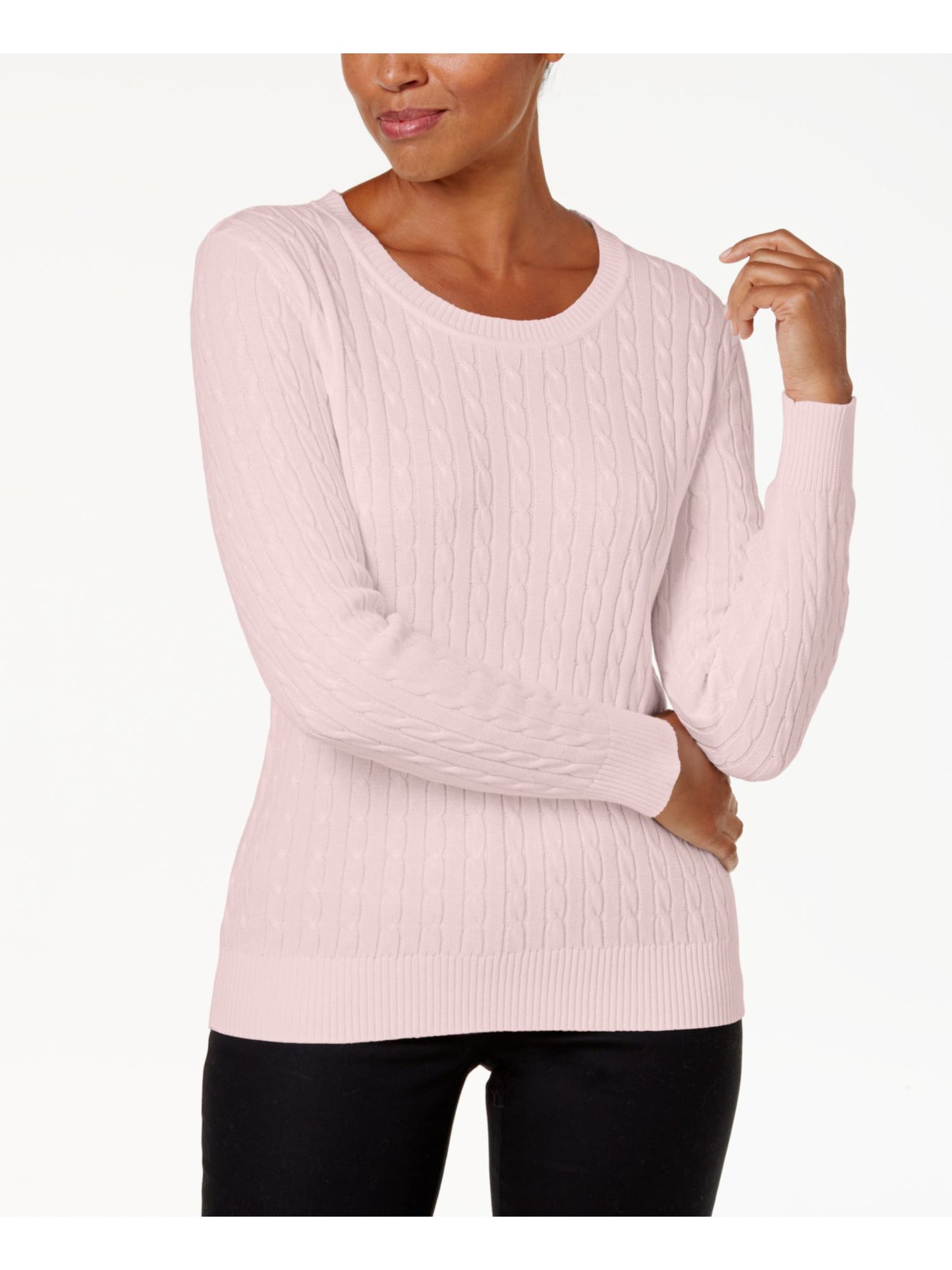 Karen Scott Suéter Feminino de Malha Elástica com Manga Longa e Gola Joia Rosa Tamanho Pequeno Grande