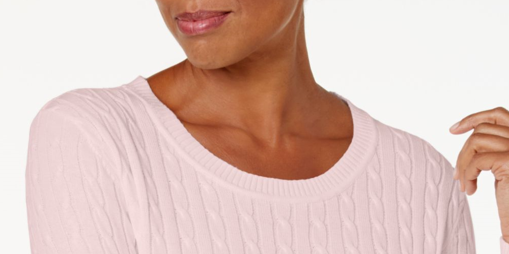 Karen Scott Suéter Feminino de Malha Elástica com Manga Longa e Gola Joia Rosa Tamanho Pequeno Grande