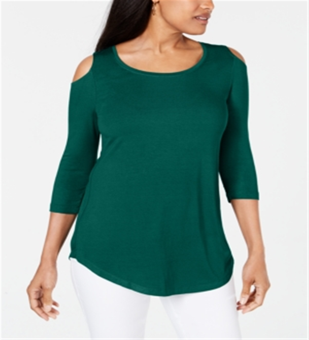 JM Collection Blusa feminina com ombros descobertos, verde, tamanho pequeno G