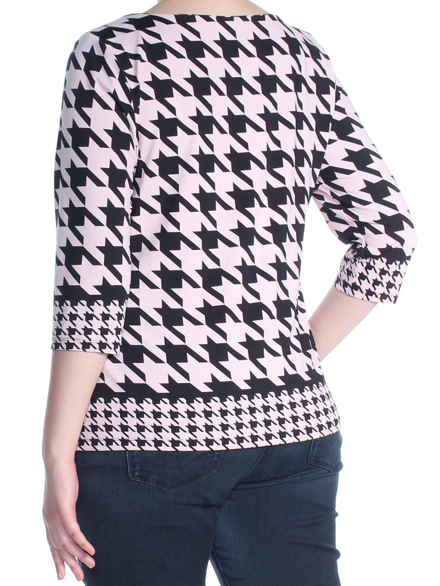 Blusa feminina pied-de-poule com manga 3/4, rosa, tamanho extragrande, da Charter Club