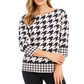 Blusa feminina pied-de-poule com manga 3/4, rosa, tamanho extragrande, da Charter Club