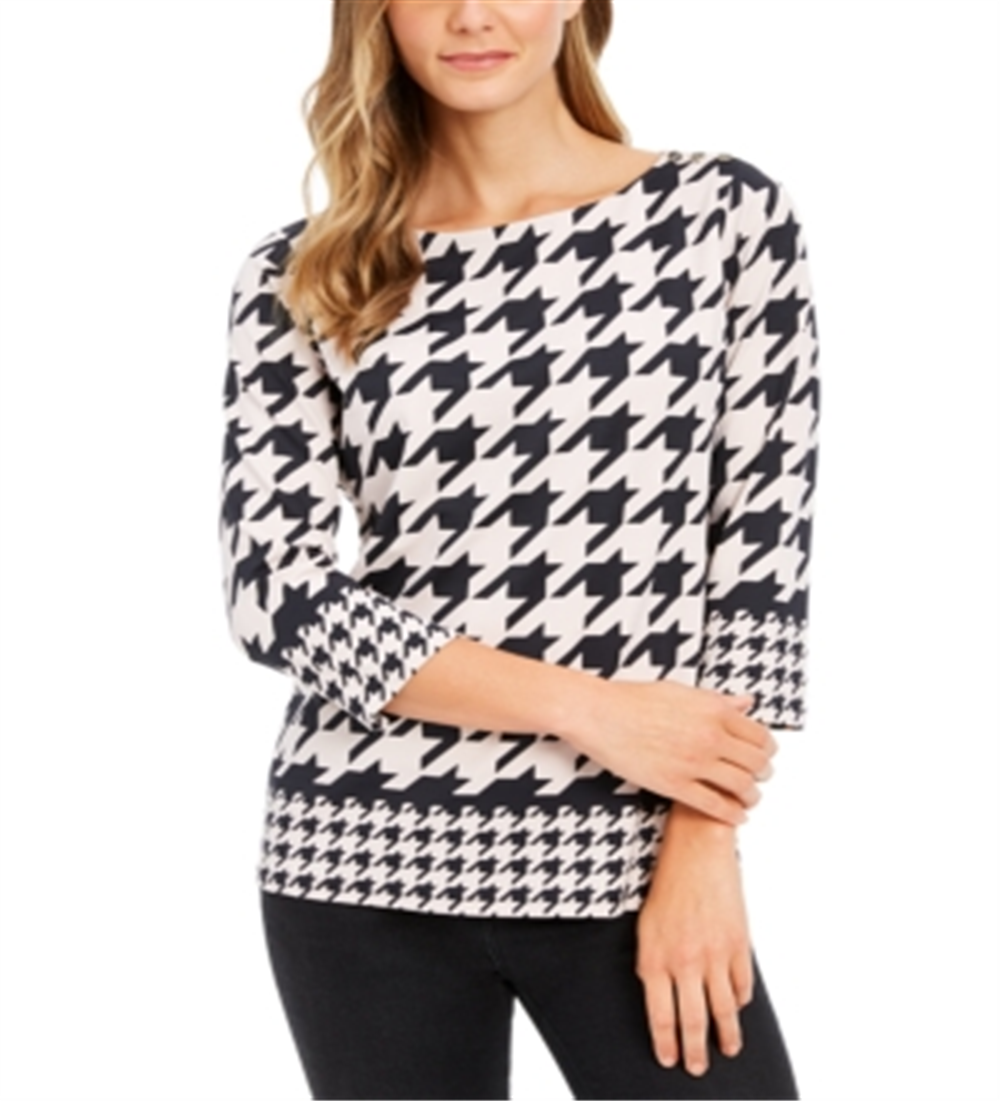 Blusa feminina pied-de-poule com manga 3/4, rosa, tamanho extragrande, da Charter Club
