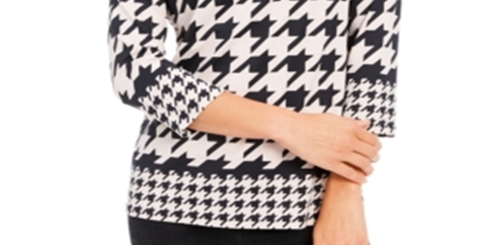 Blusa feminina pied-de-poule com manga 3/4, rosa, tamanho extragrande, da Charter Club
