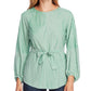 Vince Camuto Blusa feminina listrada de manga comprida com decote em joia, verde, tamanho grande