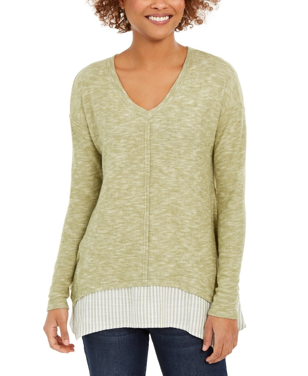 Túnica feminina estilo camadas verde tamanho extragrande