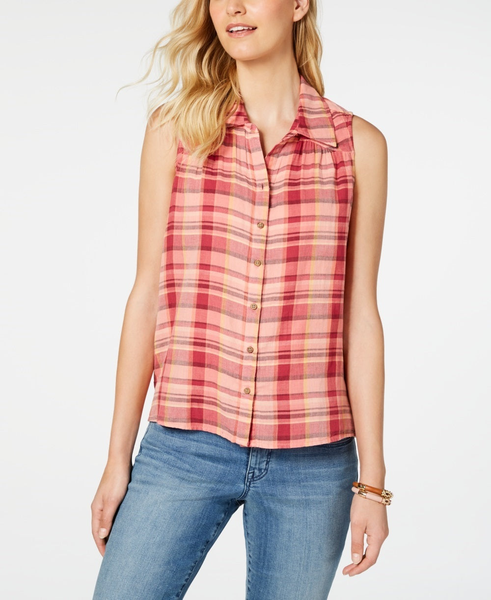 Blusa xadrez sem mangas feminina Style &amp; Co, rosa, tamanho grande