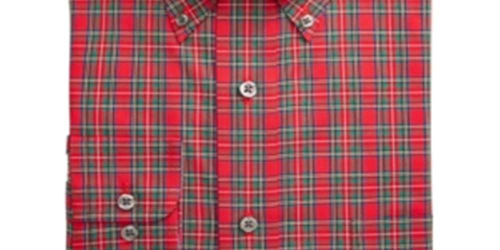 Camisa social xadrez clássica masculina Club Room, tamanho grande e alto, regular fit, resistente a rugas, vermelha, tamanho 17 (37-38)