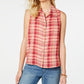 Blusa xadrez sem mangas feminina Style &amp; Co, bege, tamanho extragrande