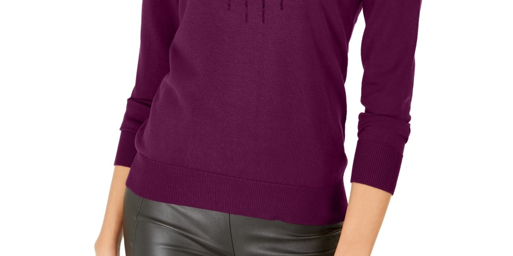 Suéter feminino Thalia Sodi com ombros descobertos, roxo, tamanho grande