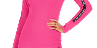 Camiseta Calvin Klein Feminina Performance Logo Listrada Gola Mock Rosa Tamanho Médio