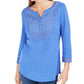 Karen Scott Top Henley Feminino Crochê Azul Tamanho Grande
