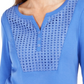 Karen Scott Top Henley Feminino Crochê Azul Tamanho Grande