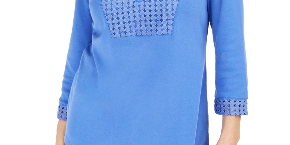 Karen Scott Top Henley Feminino Crochê Azul Tamanho Grande
