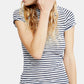 Camiseta feminina listrada de manga curta e gola redonda Free People, azul, tamanho X-S