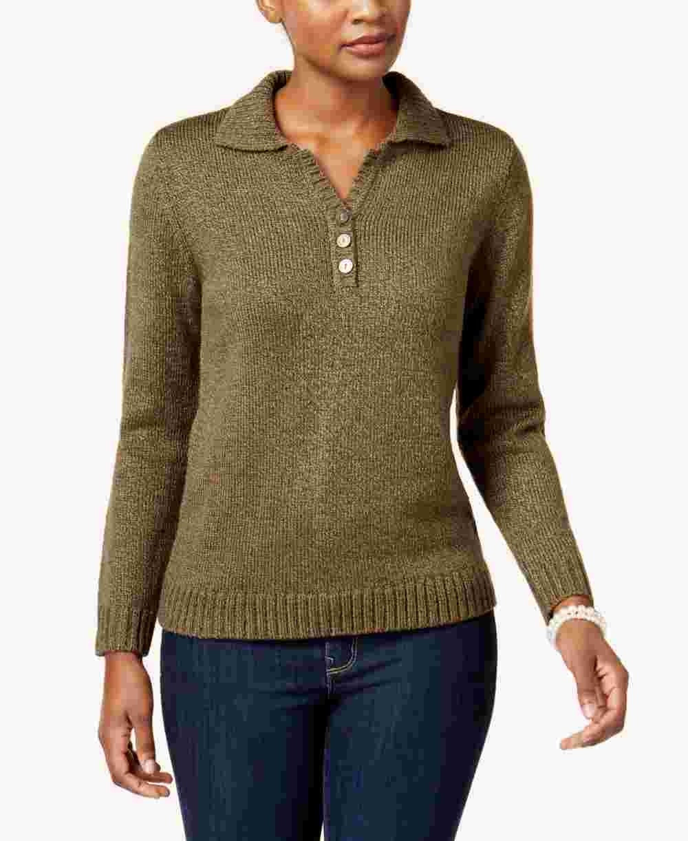 Karen Scott Suéter Feminino Texturizado Mesclado Manga Longa Gola Verde Tamanho P