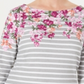 Blusa feminina Karen Scott com decote canoa e listras, manga comprida, decote floral e miçangas, vermelha, tamanho pequeno grande