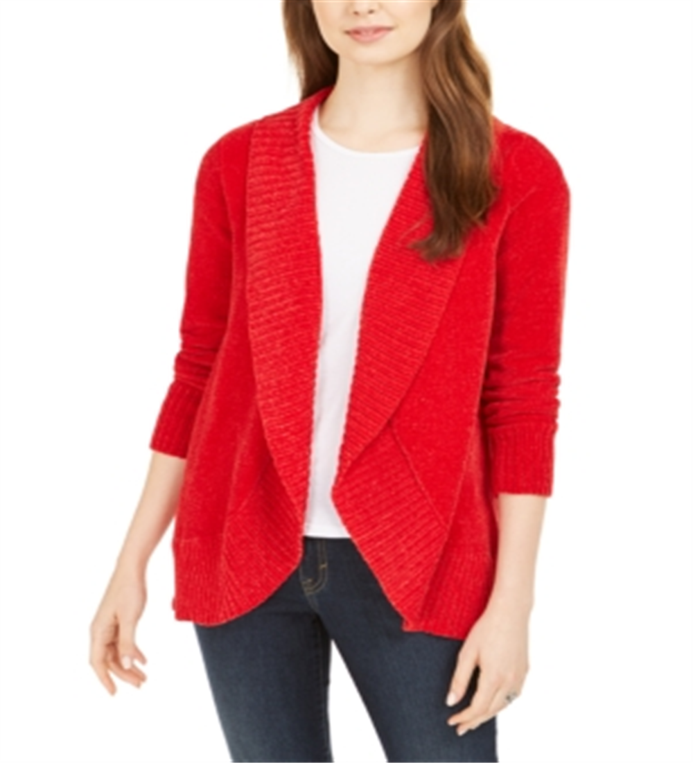 Cardigan feminino estilo &amp; co com gola xale em chenille, vermelho, tamanho pequeno GG