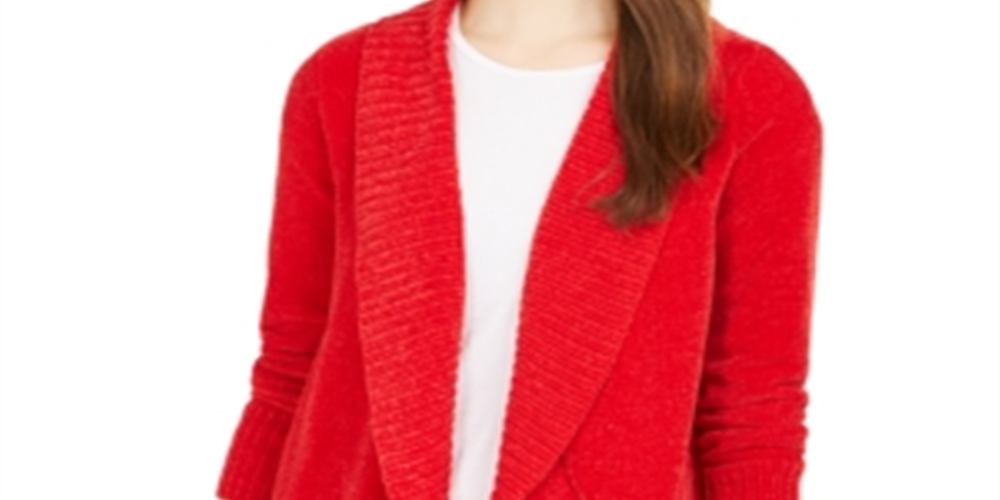 Cardigan feminino estilo &amp; co com gola xale em chenille, vermelho, tamanho pequeno GG