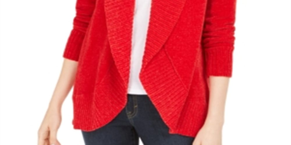 Cardigan feminino estilo &amp; co com gola xale em chenille, vermelho, tamanho pequeno GG