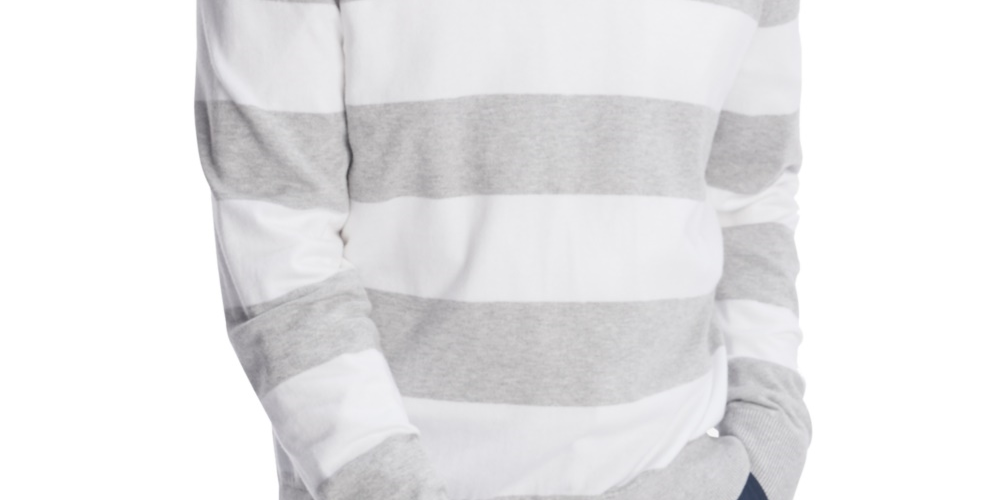 Suéter listrado masculino Tommy Hilfiger Signature Rugby, tamanho grande, prateado