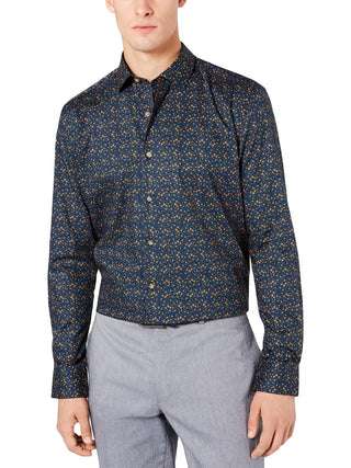 Camisa social masculina Bar III Stretch Slim Fit, azul-marinho e laranja, tamanho P