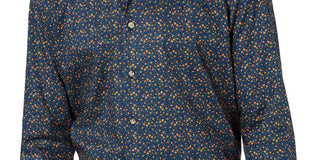 Camisa social masculina Bar III Stretch Slim Fit, azul-marinho e laranja, tamanho P