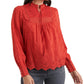 Blusa camponesa com ilhós bordados Cora Pintuck da Lucky Brand, tamanho médio, vermelha