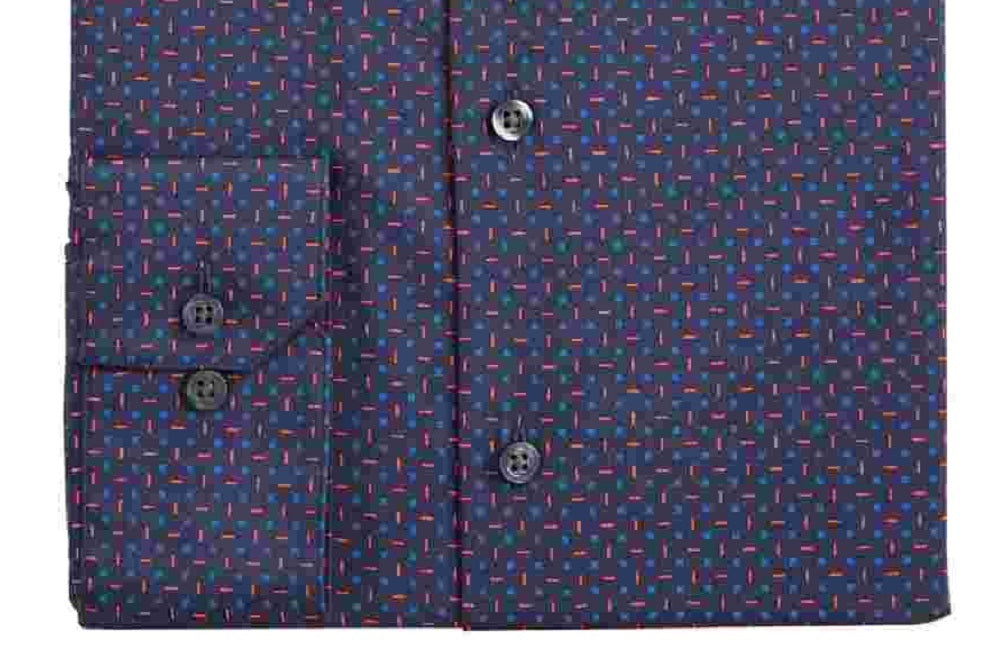 Camisa social masculina Alfani com gola estampada, slim fit, elástica, tamanho azul-marinho, 15,5 x 34-35