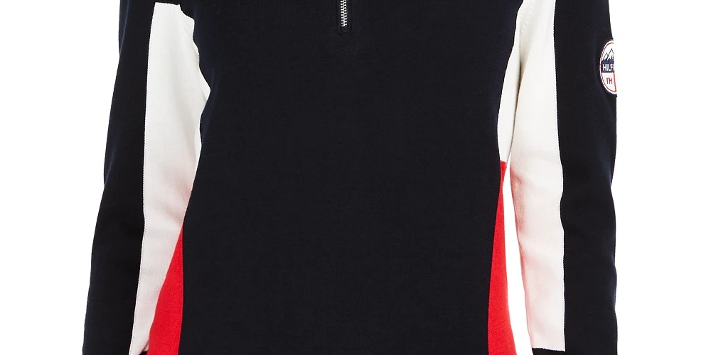 Tommy Hilfiger Suéter Feminino de Algodão com Gola Redonda e Bandeira Azul Tamanho Médio