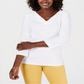 Karen Scott Blusa feminina de algodão com decote em V e ilhós, branca, tamanho pequeno G