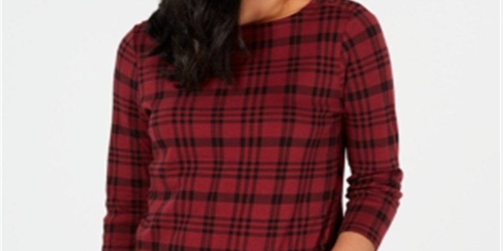 Blusa feminina Charter Club de algodão Pima com estampa de botões e ombros de fora, tamanho pequeno, tamanho G, cranberry