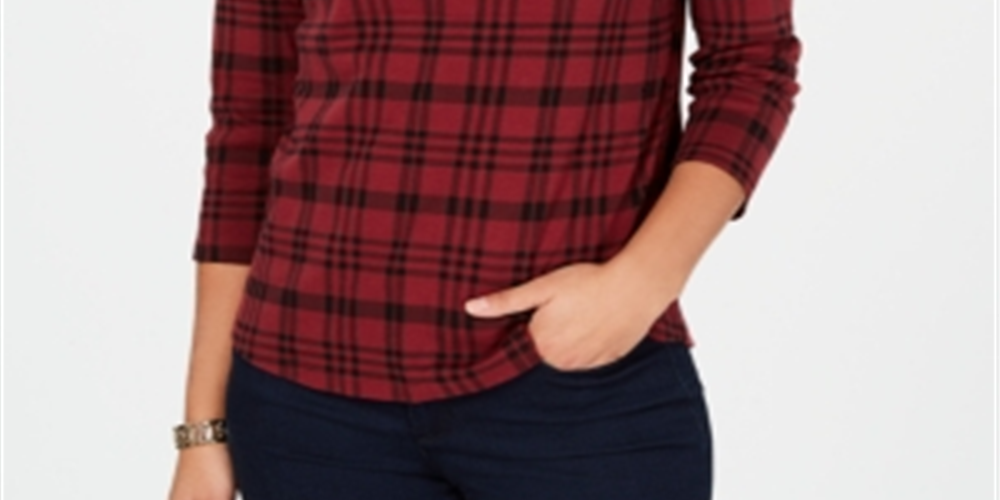 Blusa feminina Charter Club de algodão Pima com estampa de botões e ombros de fora, tamanho pequeno, tamanho G, cranberry