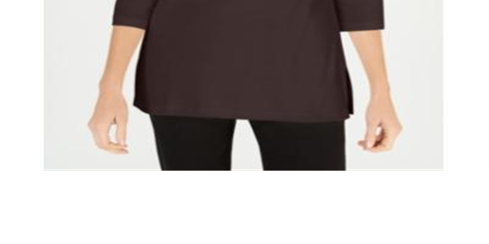 Karen Scott Blusa de malha feminina de algodão com decote canoa e manga 3/4, marrom, tamanho grande