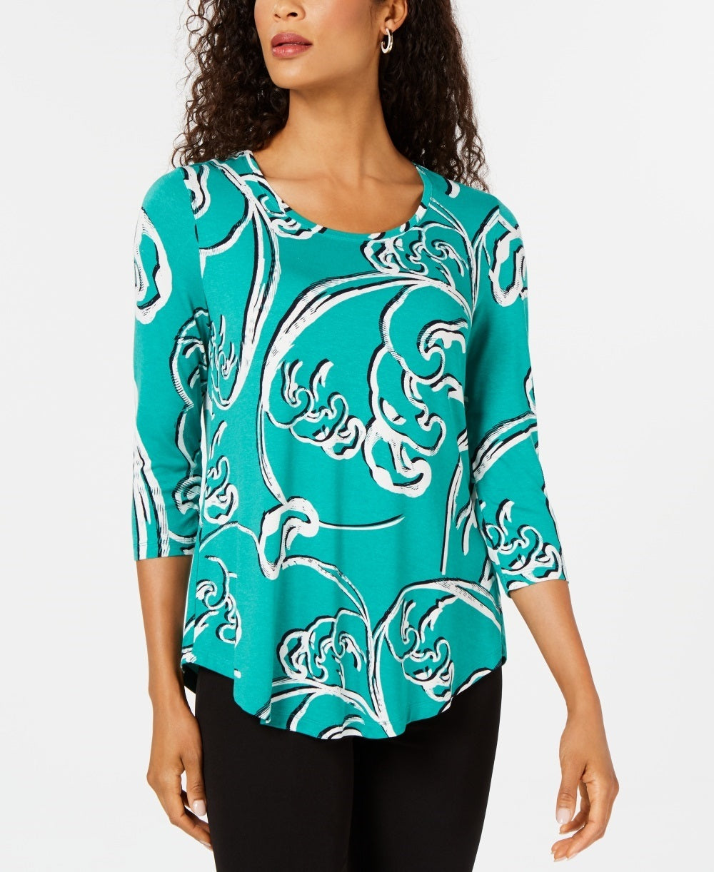 Camiseta estampada feminina JM Collection, verde, tamanho pequeno