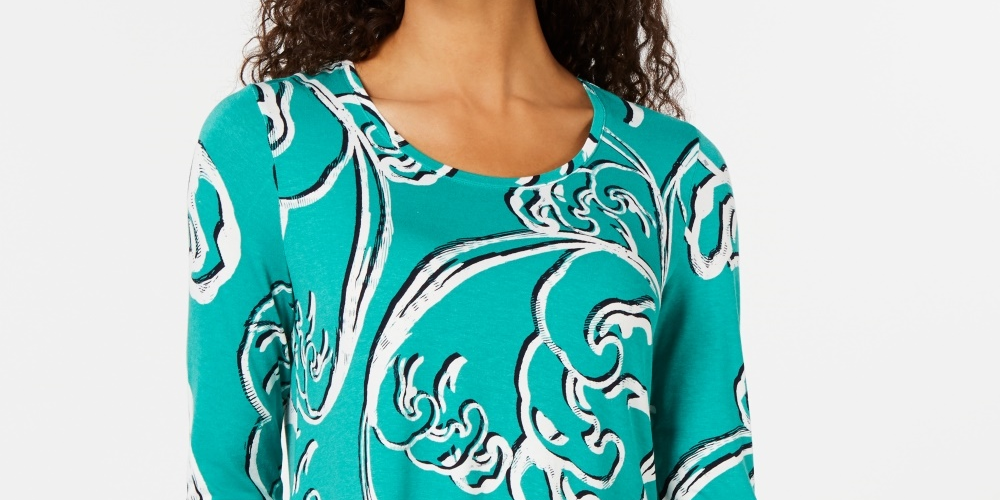 Camiseta estampada feminina JM Collection, verde, tamanho pequeno