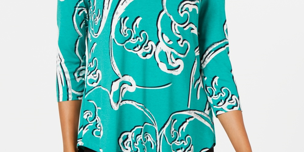 Camiseta estampada feminina JM Collection, verde, tamanho pequeno