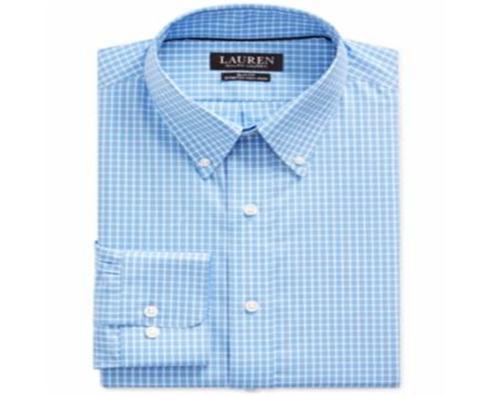 Camisa social masculina Ralph Lauren Slim Fit xadrez azul, sem passar, tamanho 15x32-33