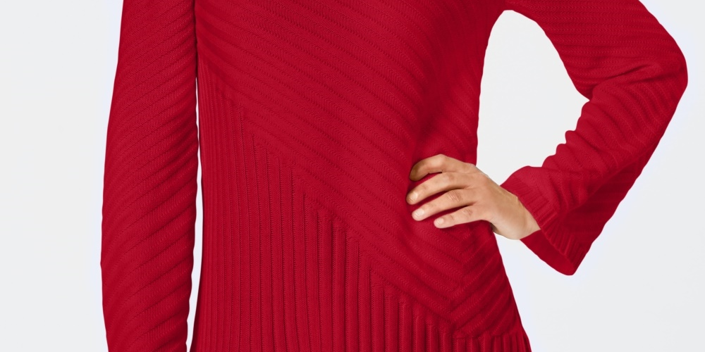 Suéter feminino Charter Club com gola alta e costura mista, tamanho pequeno, vermelho