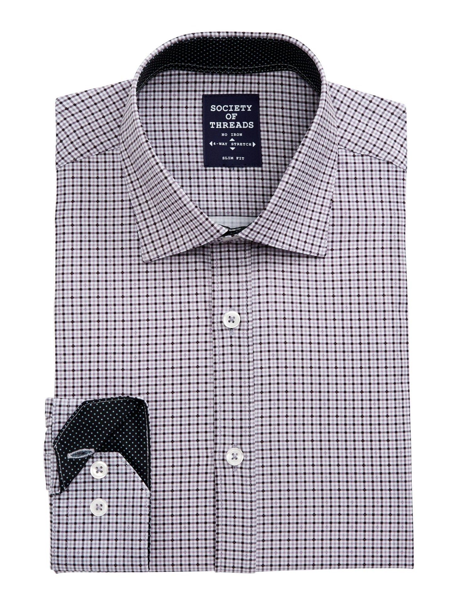 Camisa social masculina slim fit com gola xadrez da SOCIETY of THREADS, preta, tamanho GG17,5x34-35