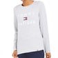 Camisa feminina Tommy Hilfiger Sport Logo manga comprida prata tamanho médio